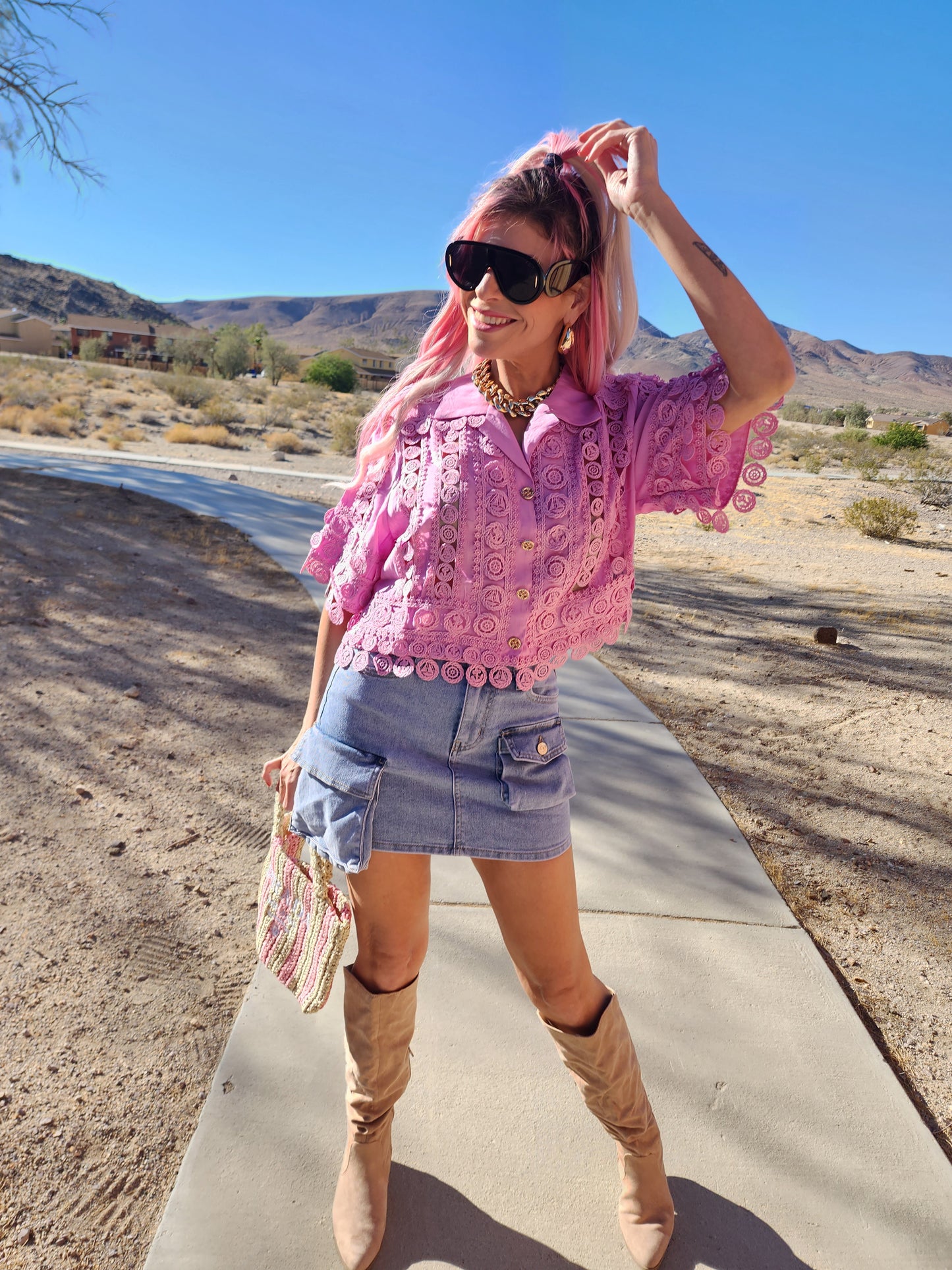 Pink Marine eyelet top