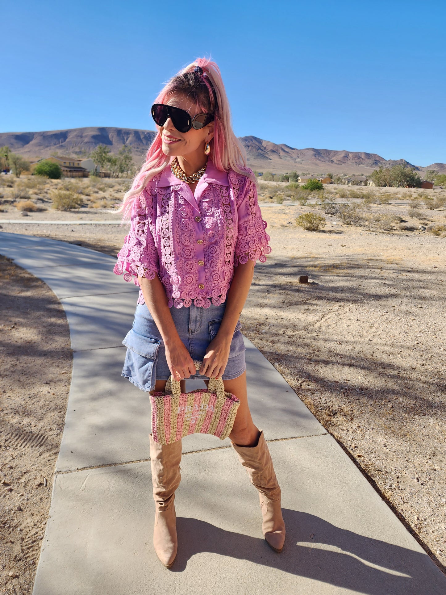 Pink Marine eyelet top