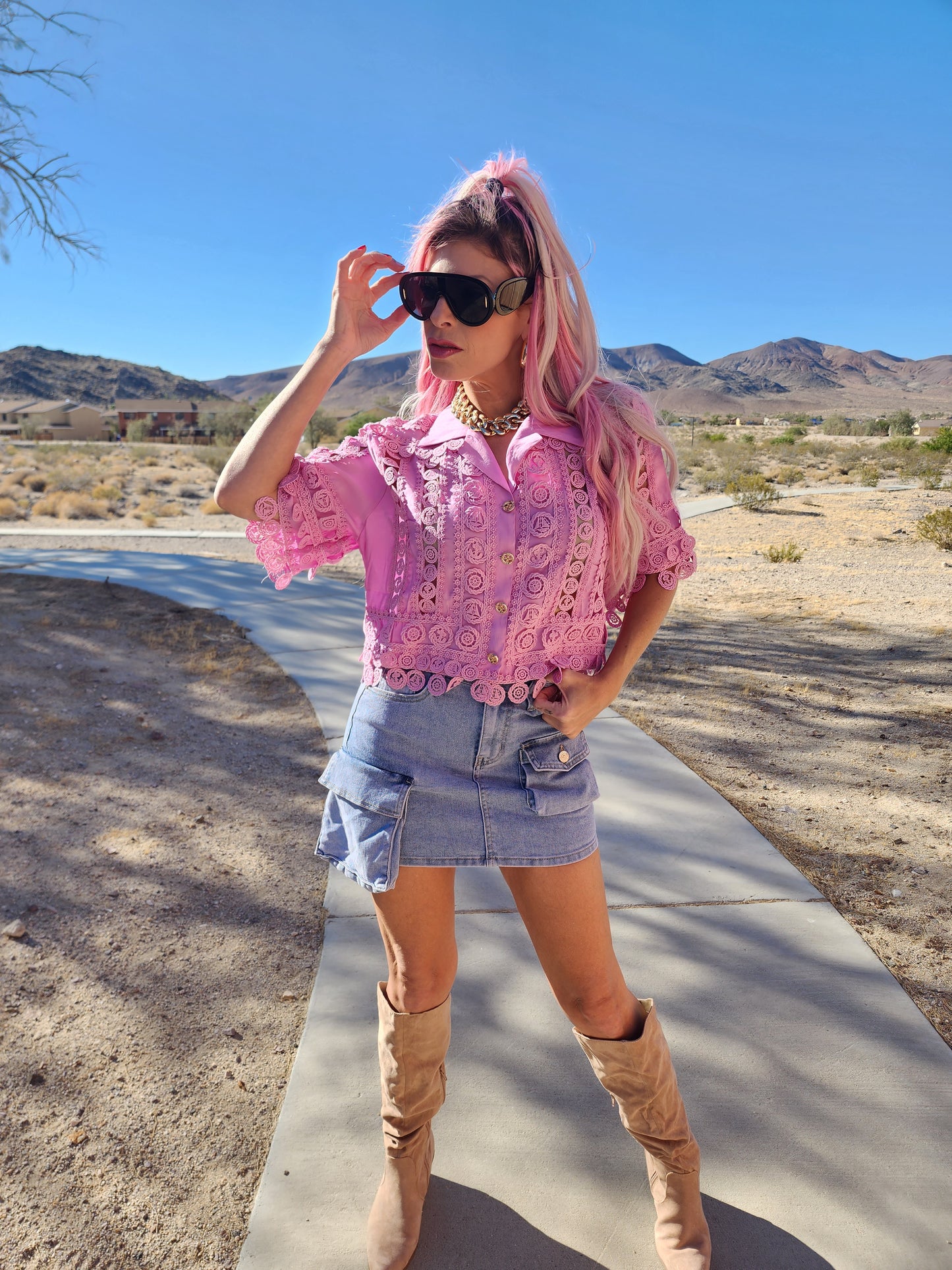 Pink Marine eyelet top