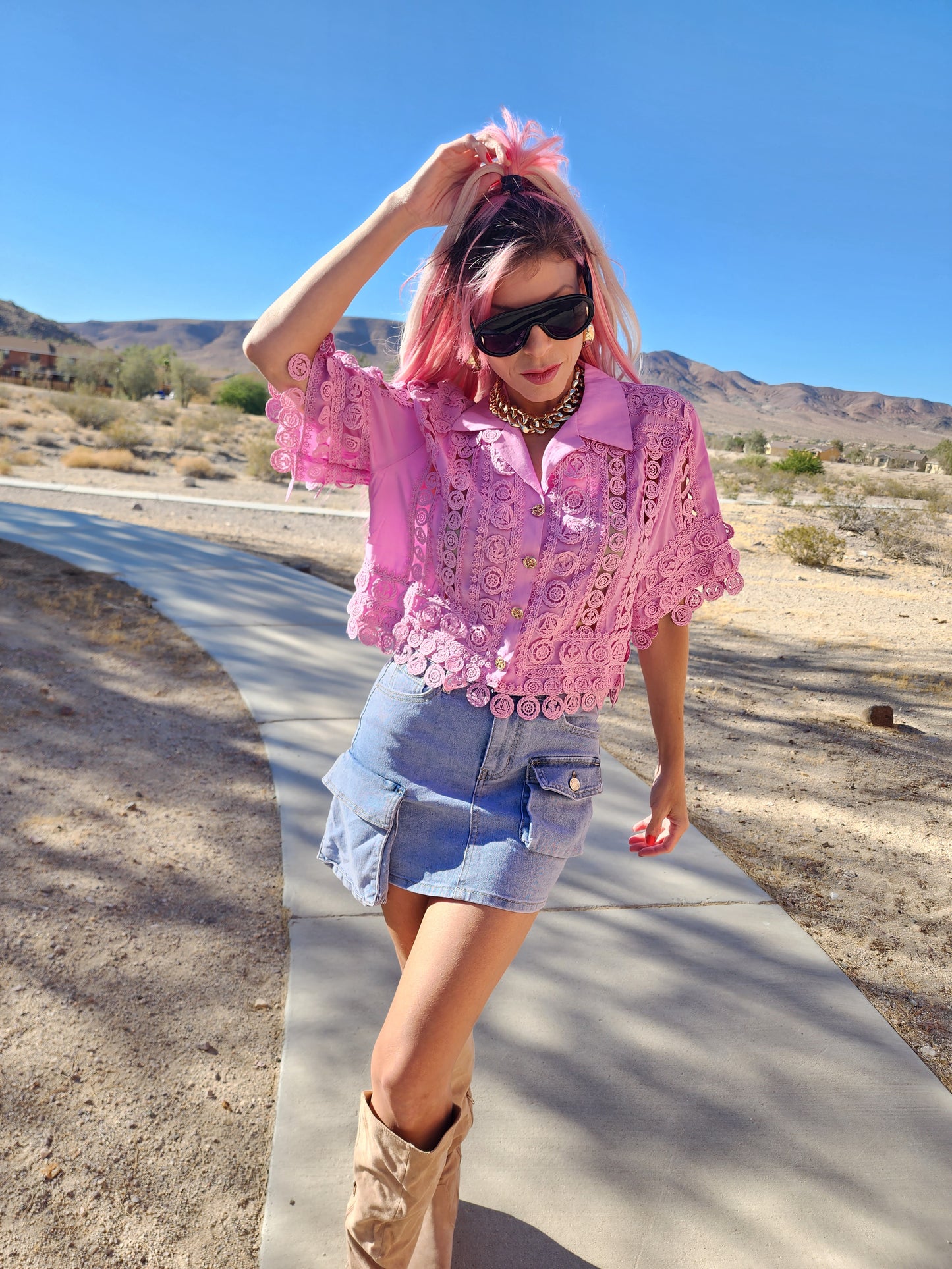 Pink Marine eyelet top