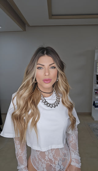 Adore her lace crop shirt bodysuit