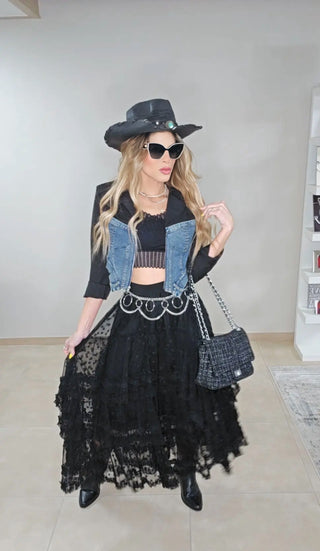 Rodeo black & denim blazer top