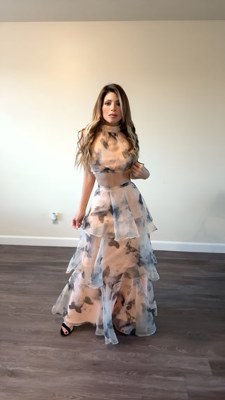 BUTTERFLY PEACH SKIRT SET