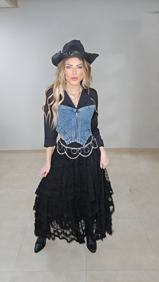 Rodeo black & denim blazer top