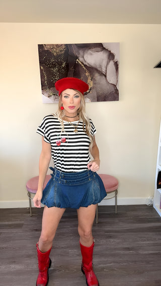 Falda pantalón vaquera con globo de Alexa