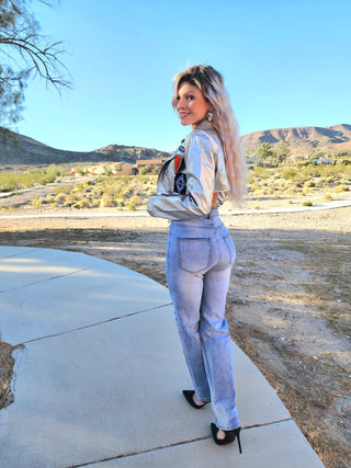 Silver patched crop jacket