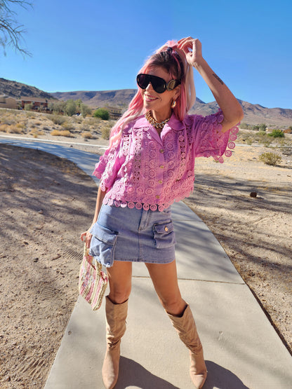 Pink Marine eyelet top
