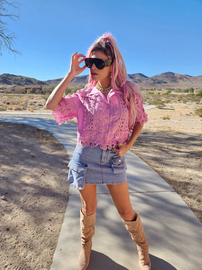Pink Marine eyelet top