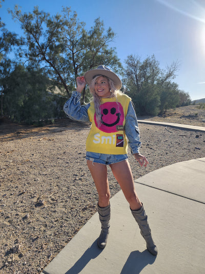 Smile face sweater on denim