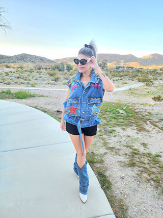 Exotic denim vest jacket