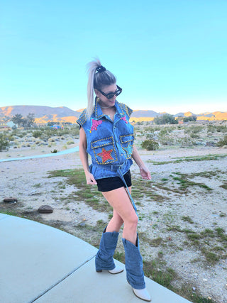 Exotic denim vest jacket