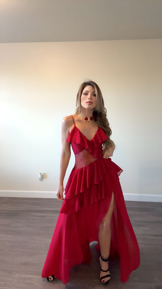 Wine ruffled dress