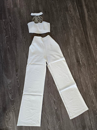 Bling Flower on white pants  set BZ9994