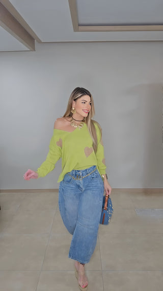 Gold hearts sweater top