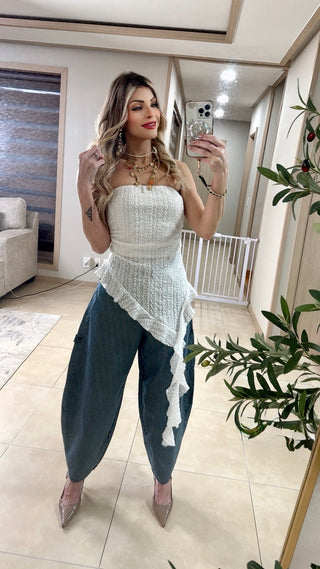 Blue /white striped barrel pants