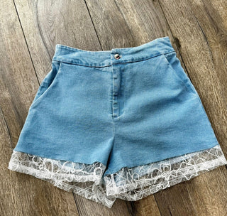 Lace denim shorts