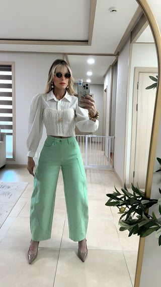 Sage Caargo barrel jeans