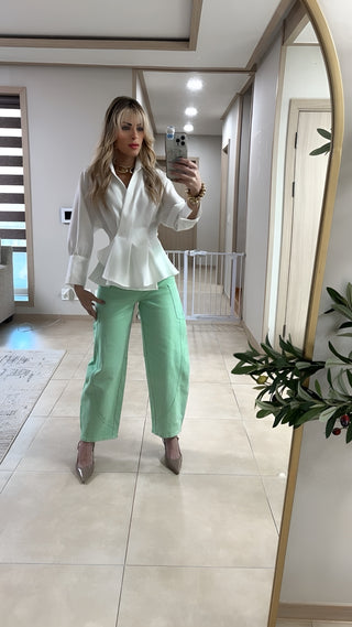 Sage Caargo barrel jeans