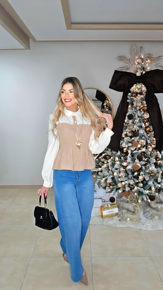 Jessie peplum blouse top color beige