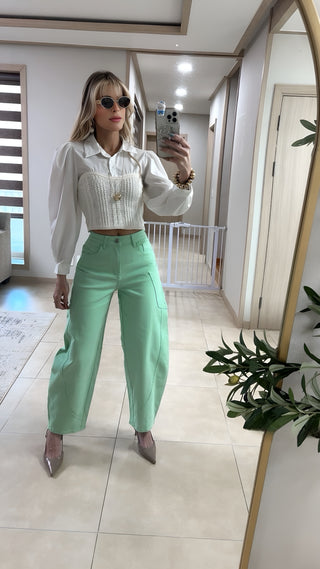 Sage Caargo barrel jeans