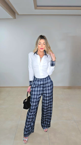 Blue & gray plaid trouser pants