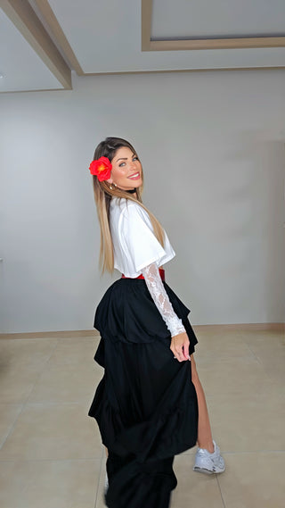 Plena black ruffled Hi Lo skirt