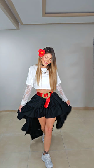 Plena black ruffled Hi Lo skirt