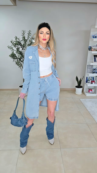 Monaco light denim shirt set