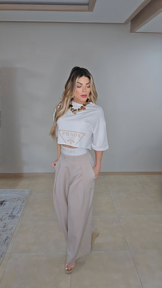 Sydney Taupe & White pants set