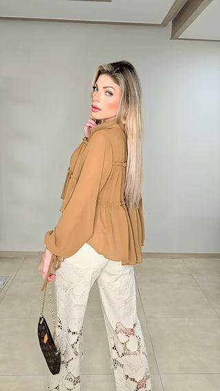 Camel hi lo boho top