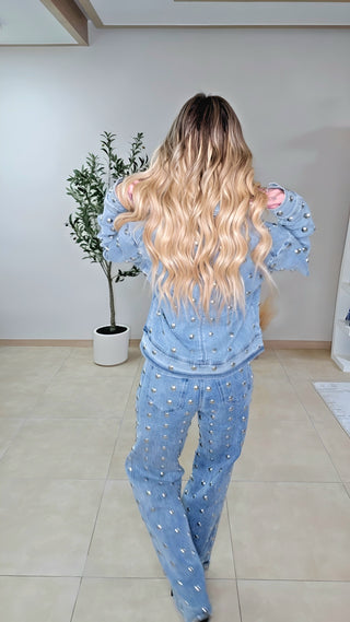 Denim Temple Studded pants set