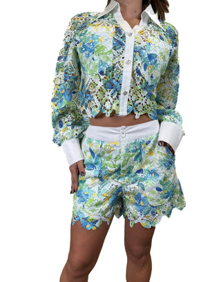 Blue green tea shorts set