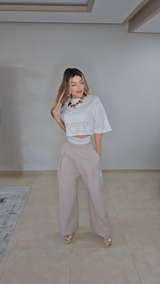 Sydney Taupe & White pants set