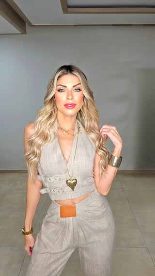 Wheat vest & Pants set