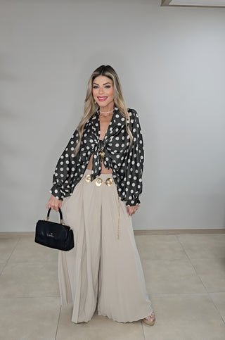 Olive polka dots blouse top