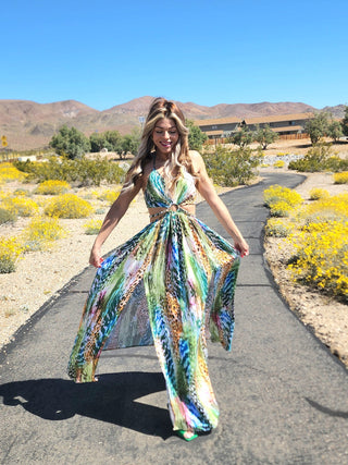 Vestido largo con efecto serpiente