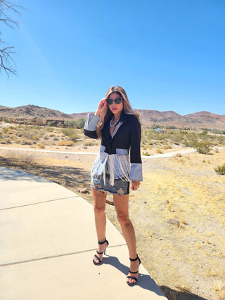 Extravagant fringe denim blazer