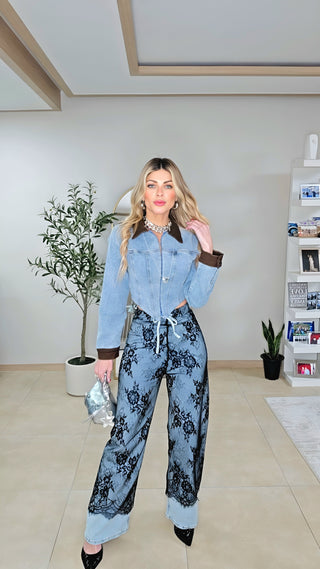 Lace denim pants