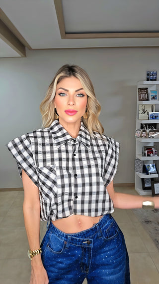 White plaid buttons down shirt