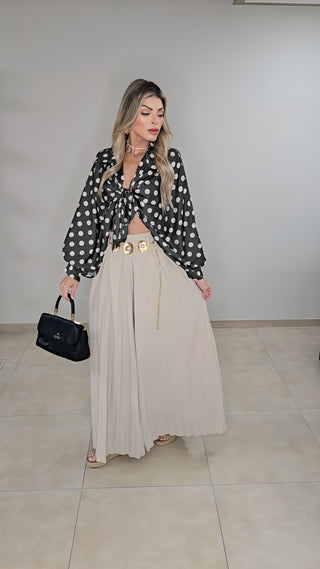 Olive polka dots blouse top