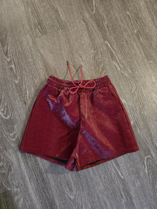 Red wine leather shorts