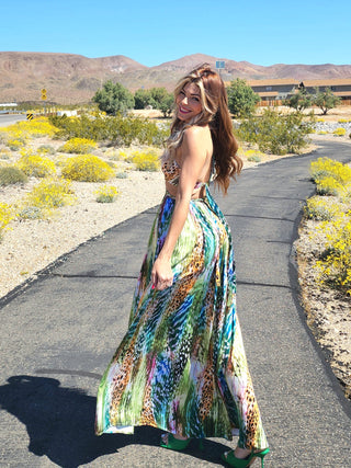 Vestido largo con efecto serpiente