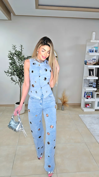 Rings on denim pants set