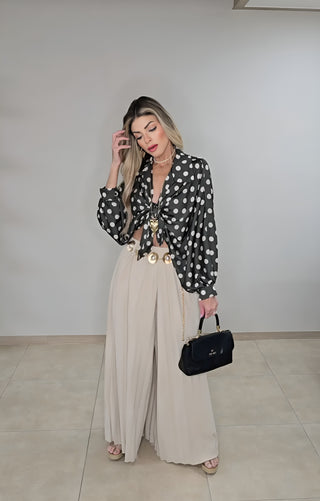 Olive polka dots blouse top