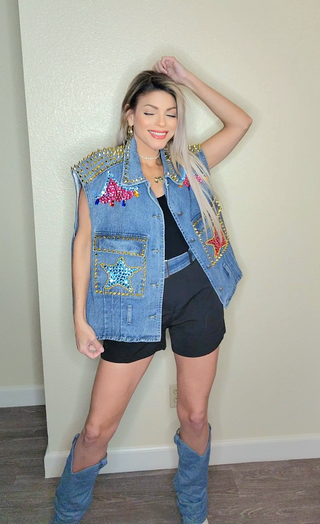 Exotic denim vest jacket